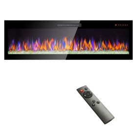 60 inch recessed ultra thin tempered glass front wall mounted electric fireplace with remote and multi color flame & emberbed, LED light heater 60 inch recessed ultra thin tempered glass front wall mounted electric fireplace with remote and multi color flame & emberbed, LED light heater