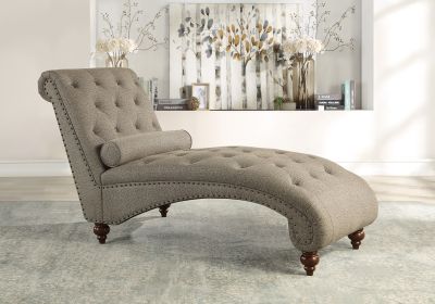 Modern Stylish Brown Color 1pc Chaise Button-Tufted Nailhead Trim w Bolster Pillow Comfortable Living Room Furniture Solid wood and Plywood Frame Modern Stylish Brown Color 1pc Chaise Button-Tufted Nailhead Trim w Bolster Pillow Comfortable Living Room Furniture Solid wood and Plywood Frame